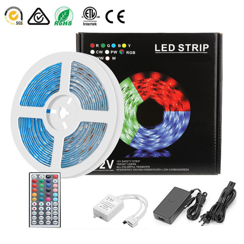 DC12V 60LEDs/m 2835SMD Changing Color Waterproof IP65 LED Addressable LED Strip Light + Controller + 24/44 Keys RF Remote + 3/5A Power Supply Kits, 16.4/32.8ft For Sale